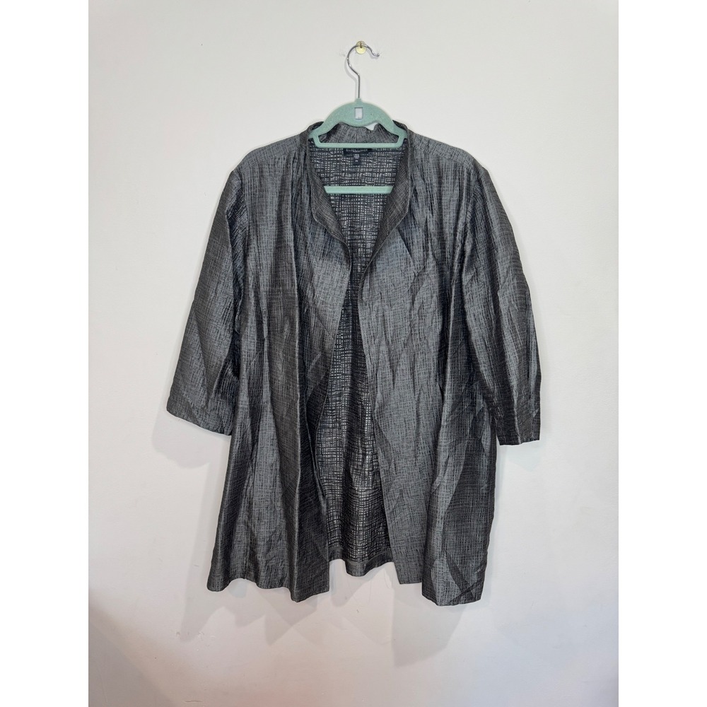 Eileen Fisher Silk Cotton High Collar Jacket sz 2X Pockets Steel Gray Open Front